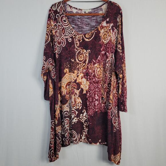 Spense mixed print 3/4 sleeve asymmetrical hem longline tunic top size 3X boho - Picture 1 of 7